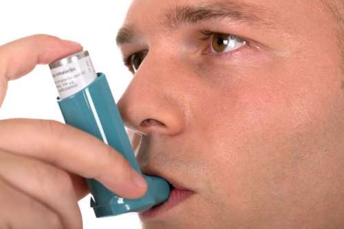 asma hombre inhalador